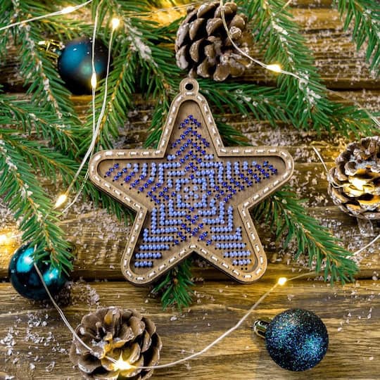 Wonderland Crafts Blue Star Bead Embroidery on Wood Kit